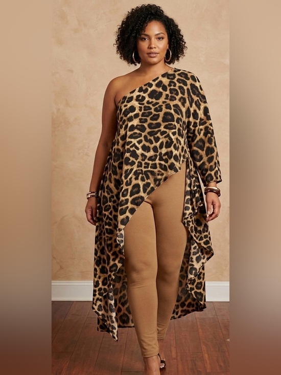 Vonda Dresses & Skirts - VONDA Asymmetric One-Shoulder Leopard print Maxi Dress / Kaftan/ Coverup
